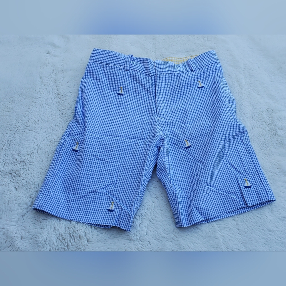 Blue Checkered Shorts with Sailboat Embroidery Size 5T